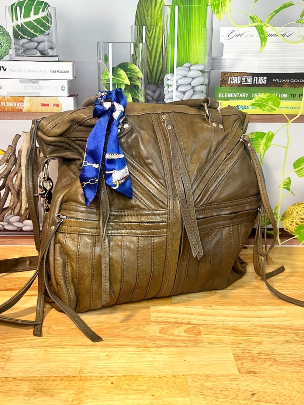 Vintage Y2K Junior Drake Bag Olive Brown Leather Pinup Ladies Lining Hobo
